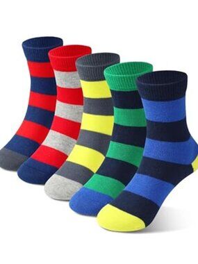 5 Pack Kids Crew Dress Socks Bright Colorful Stripes Design